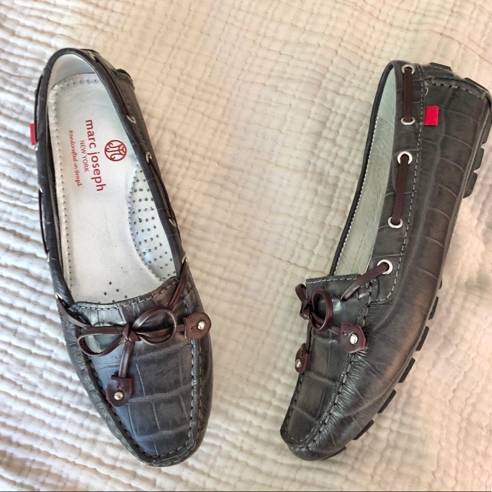 Marc Joseph New York | Cypress Hill Moccasin Loafer Grey Croco Alligator Flats